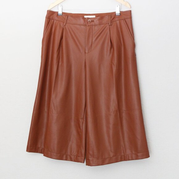 NEW Anthropologie Davina Faux Leather Culottes Pants Plus 14P Cognac Brown $128 - Picture 7 of 16
